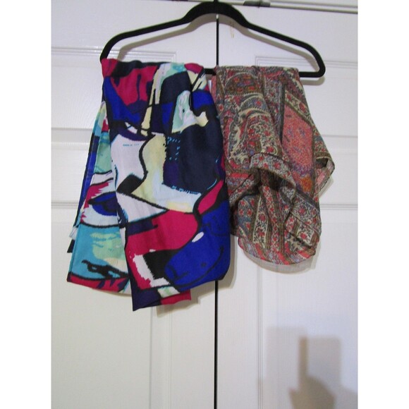 Lot 2 Infinity Scarves Womens One Size Abstract Print Paisley Boho Lightweight - Picture 1 of 8